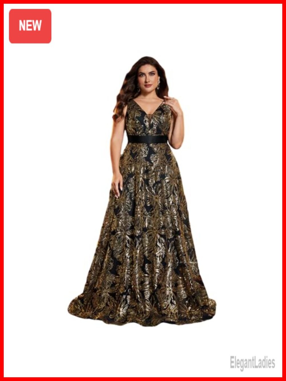 Plus Size Formal Sequin V-Neck A-Line Maxi Dress Wedding Cocktail
